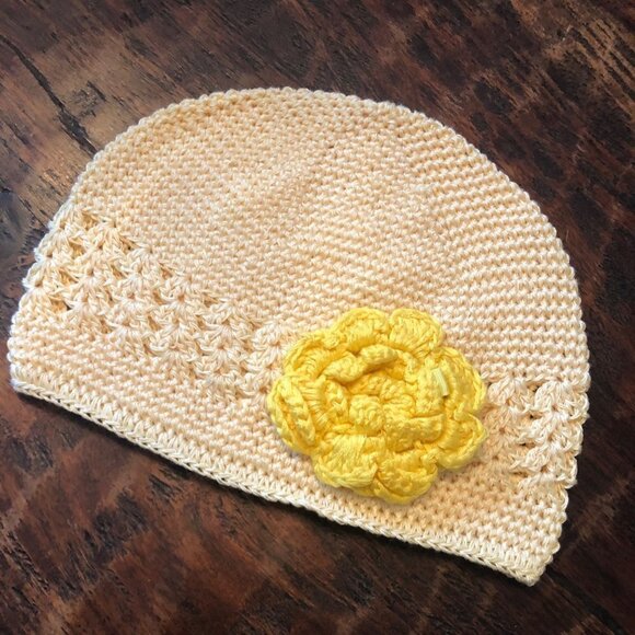 Handmade Baby Hat With Yellow Flower - Picture 1 of 6